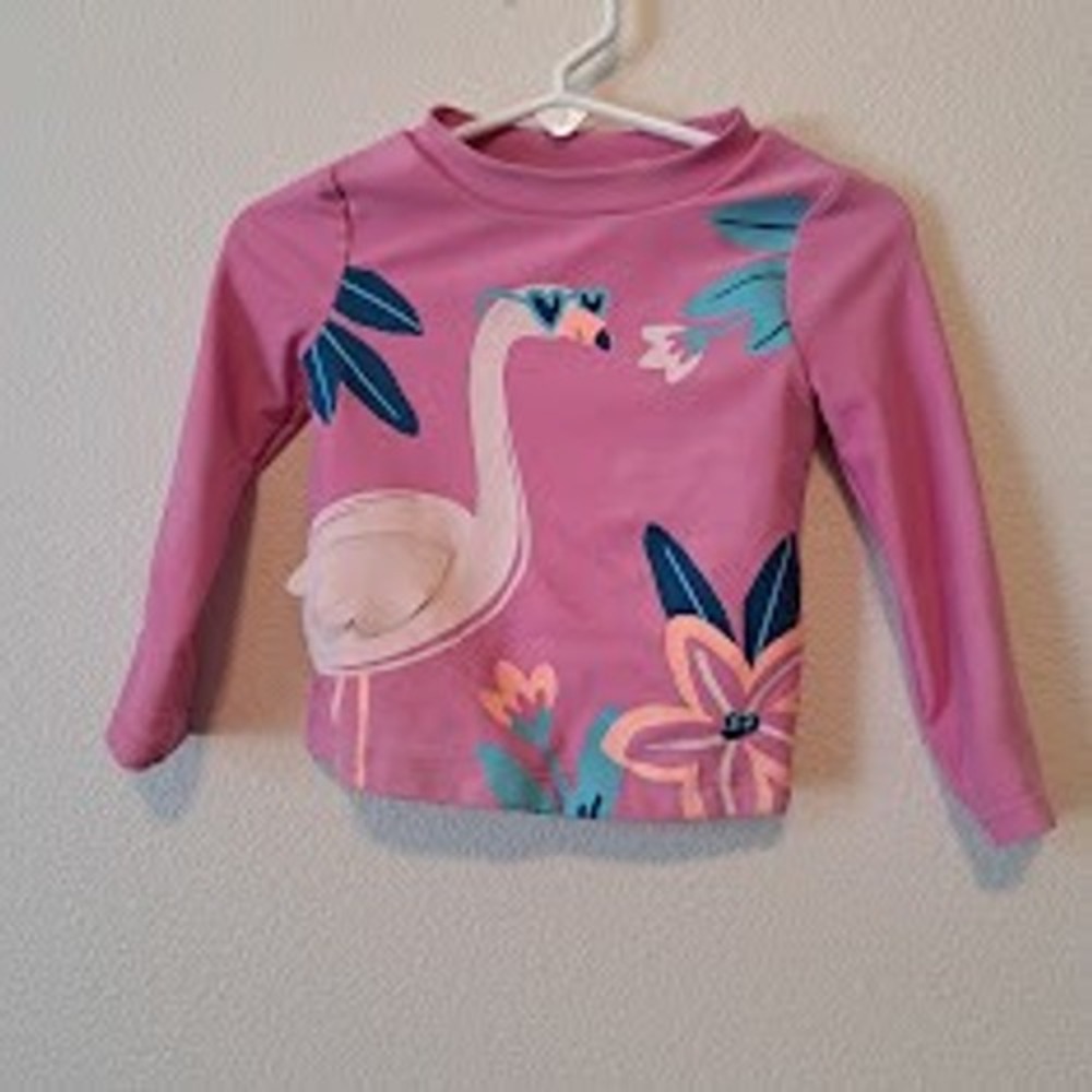 Carters Pink Flamingo Long Sleeve Rash Guard Swim Top Girls 18 Months